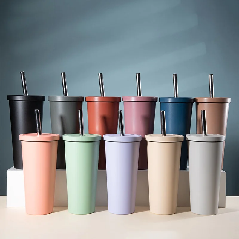 2026 New Stainless Steel Straw Cup 710ml Large Hole Cover Bubble Tea Cup Customized Large Capacity Vacuum Insulated Car Cup preview 3