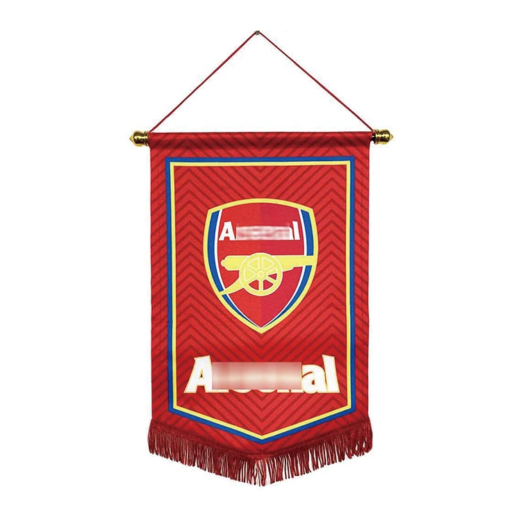 Custom Logo Single Double Side Sublimation Pennants Printing Satin Fabric Mini Football Team Soccer Flag Pennants
