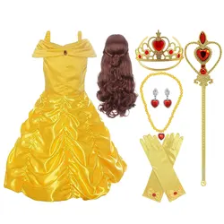 Лидер продаж, косплей парик на Хэллоуин, вечернее платье для девочек, Маскарадные костюмы принцессы Эльзы, коллекция костюмов Белль для детей