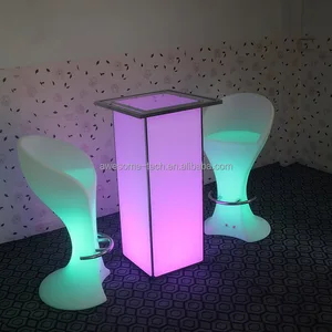 Remote Control LED Illuminated High Boy Cocktail Table Luminous Colorful Bar Counter Commercial Bar Furniture for Hotel