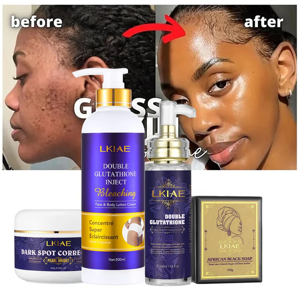 glutathione bleach LKIAE Private Label 7 Days Result Super Whitening Beauty Double-Glutathione  Bleaching Skin Care Set for African Black Skin