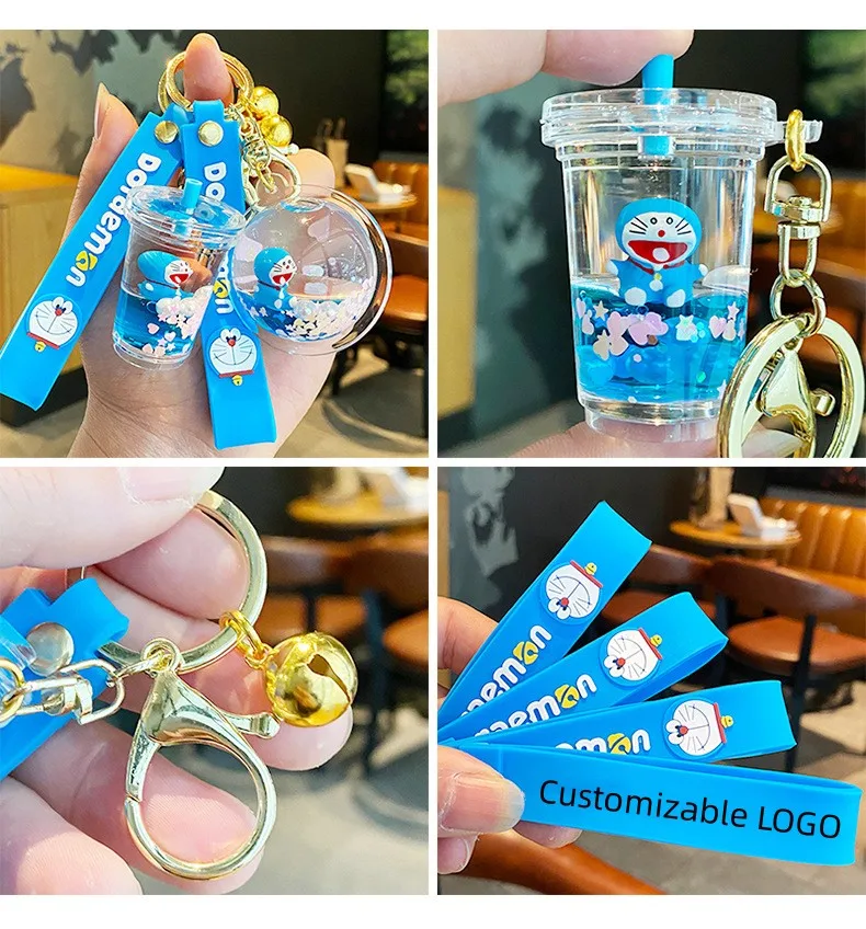 Anime Designer Liquid Keychain Kawaii Boba Llavros Key Ring Plastic Key