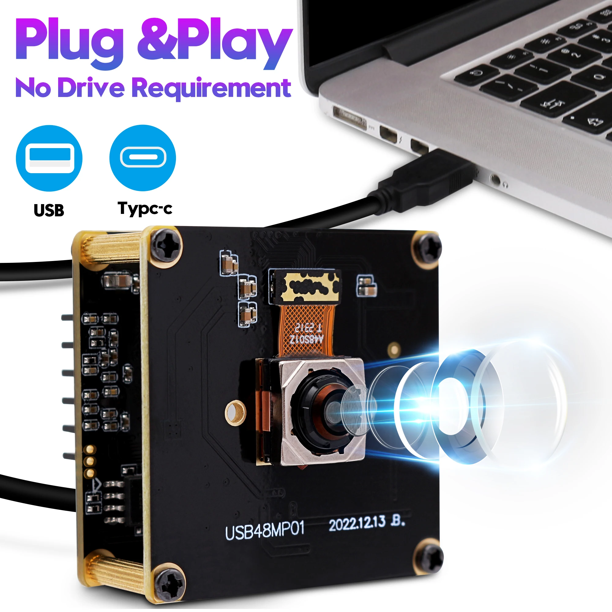 ELP 48MP USB カメラ オートフォーカス 歪みなしレンズ 高速 8000