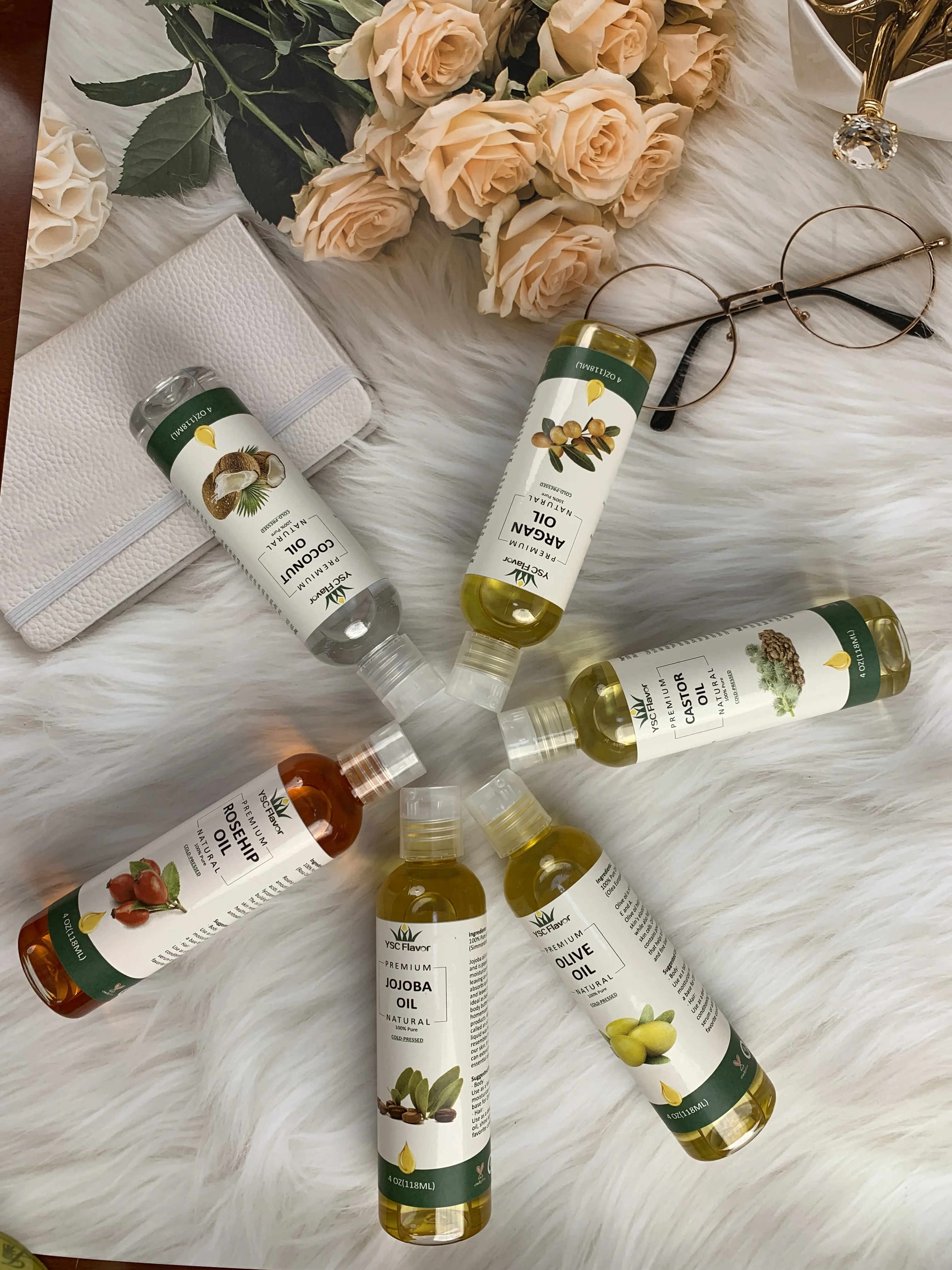 Private Label 118ml 4Oz Cold Press 100% Pure Almond Jojoba Olive Castor Oil Pack GrapeSeed Coconut Oil Carrier Oil