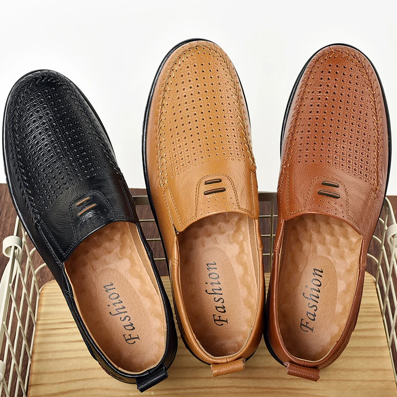 Men's Leather Casual Shoes Comfortable Handmade Loafers Lightweight Walking Driving Shoes Plus Size Men's Outdoor Sneakers Shoes