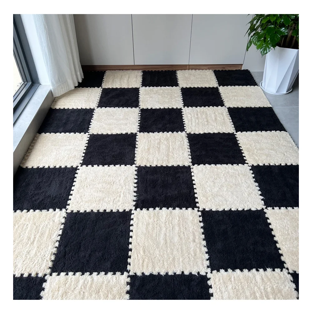30*30cm Polyester Interlocking Area Rug Floor Mat Eva Plush Puzzle Cork Felt Faux Fur Decorative Travel Camping