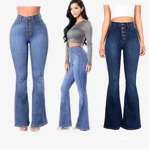 Casual Relaxed High-Waisted Flared Pants Breathable Denim in Simple Solid Color Skinny for Winter Summer and Autumn