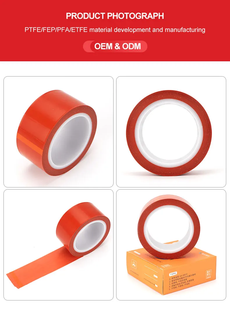 Red Ptfe Taflon Tape Film Adhesive Tape Heat Resistant For Electrical Insulation Taflon Sheet