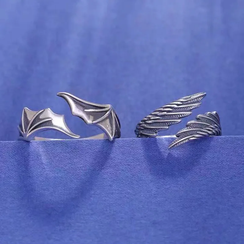 2025 Creative Couple Ring Personalized Open Ring Angel and Demon Wing Ring for Man Women