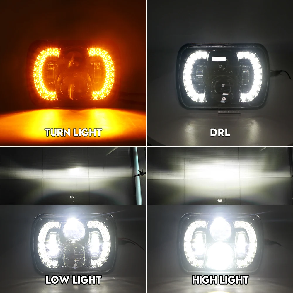 7X6' Halo LED Headlamp with Turn Signal Light Replaces for Jeep Wrangler Yj  Xj 5X7 Inch Square LED Headlight - China 5X7 LED Headlight, 7X6' LED  Headlight