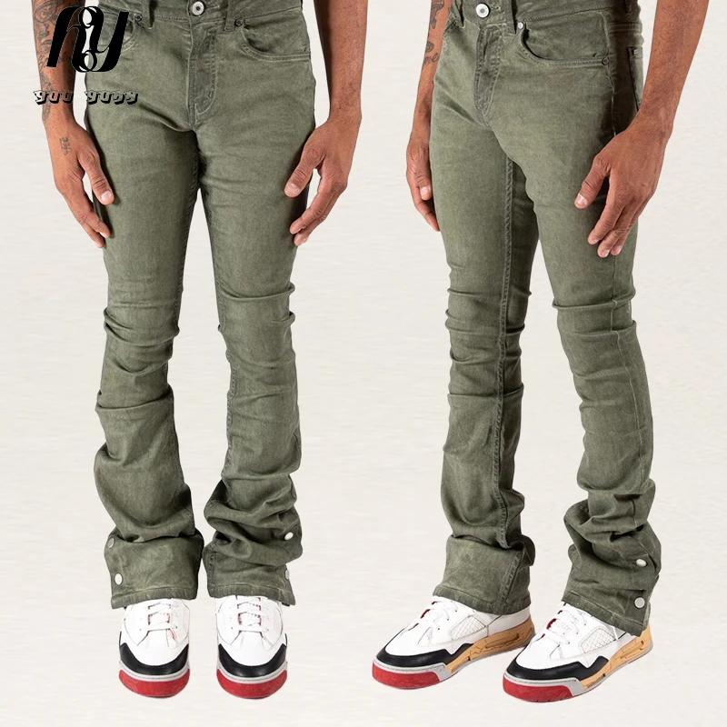 Liluo Custom Denim Luxury Flare Snap Button Stacked Jeans Men's Flare