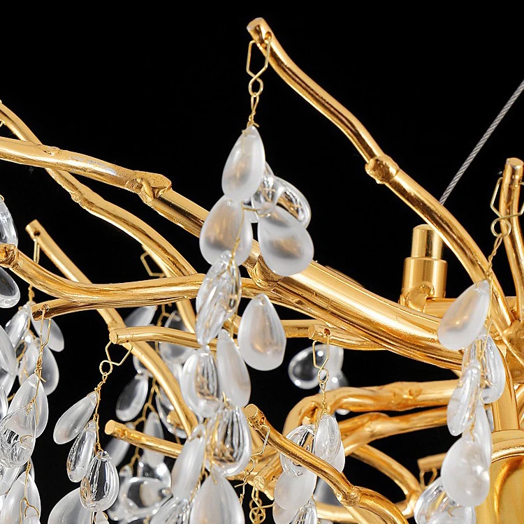 New Tree Branch Oval Crystal Design Decorative Hotel Restaurant Hanging Pendant Light Creative Aluminum Led Chandelier