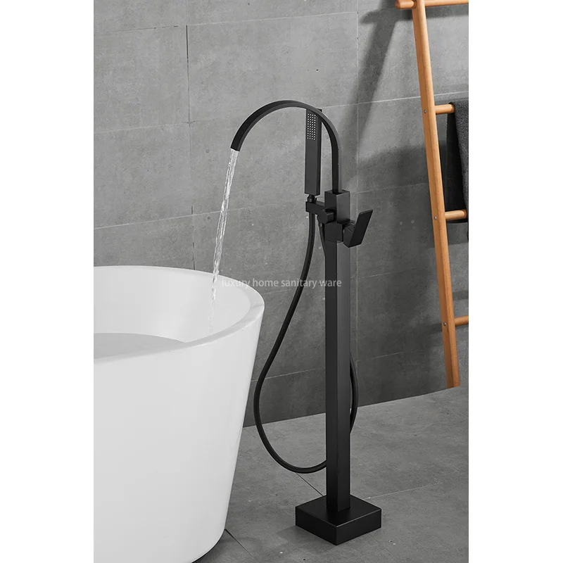High-quality Independent 360 Rotating Bathtub Floor Faucet-black square Flat Elbow Landing