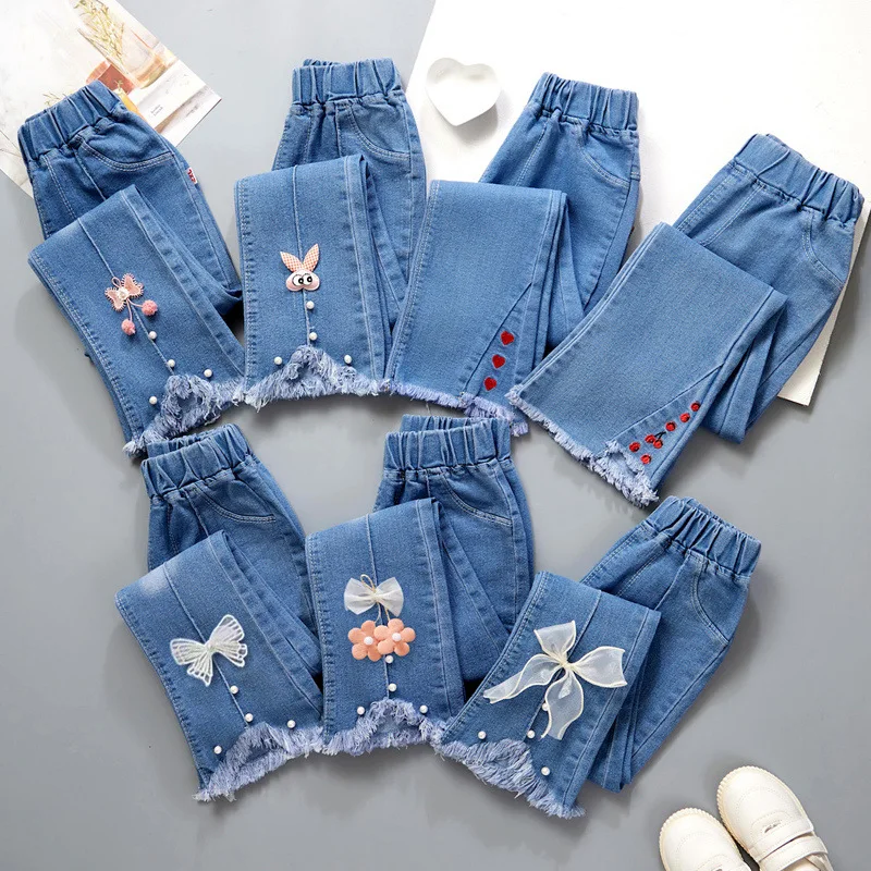 Denim Girls Designer Pants Kids Children Denim Jeans Pants Casual