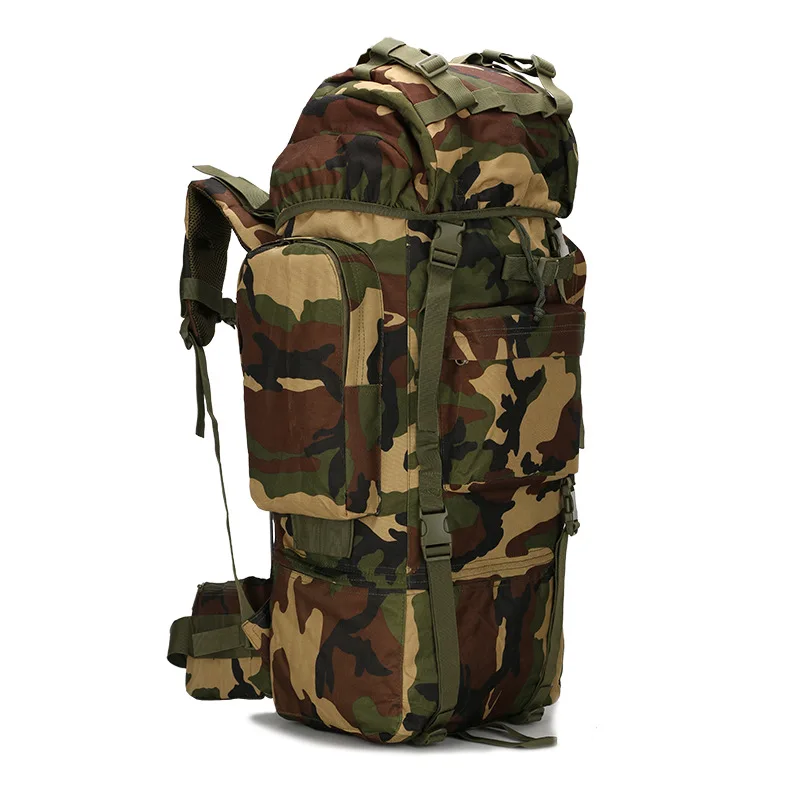 New Design 65L Large Capacity Hiking Bag Outdoor Adventurer Rucksack MOLLE Hiking Camping Cover Camouflage Backpack