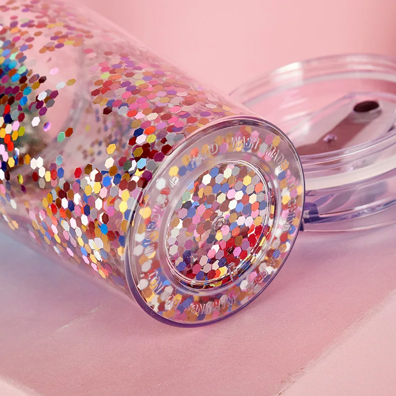 Лидер продаж оптовая продажа Прозрачный Акриловый стакан с двойными стенками без бисфенола А пайетками и двумя видами