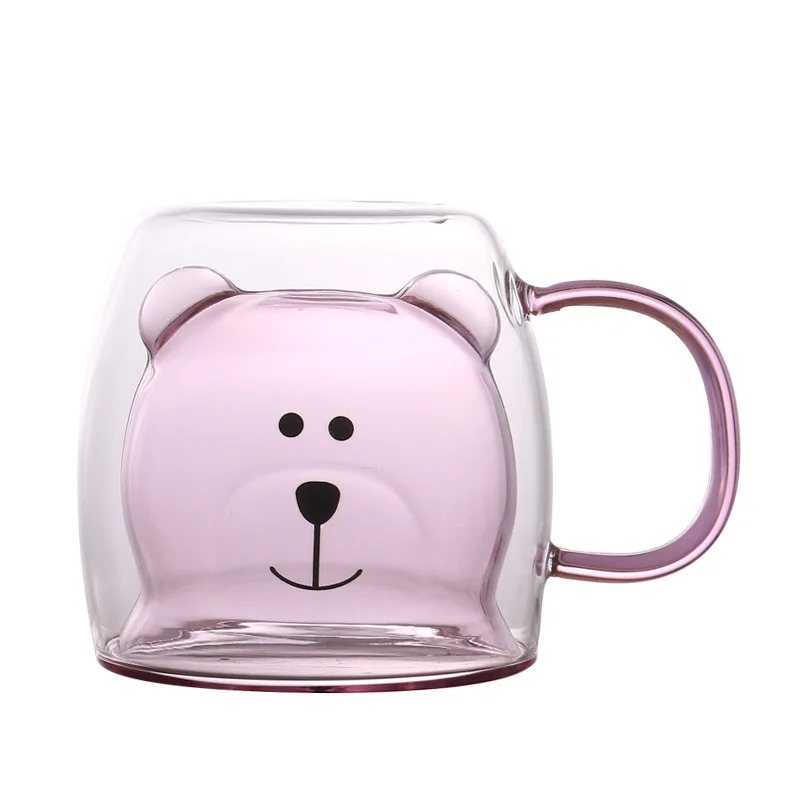 JYCAR Set di 2 tazze da caffè con orso, in vetro da 280 ml, con manico, doppia parete, in vetro isolato, tazza da tè, tazza di latte, forma animale