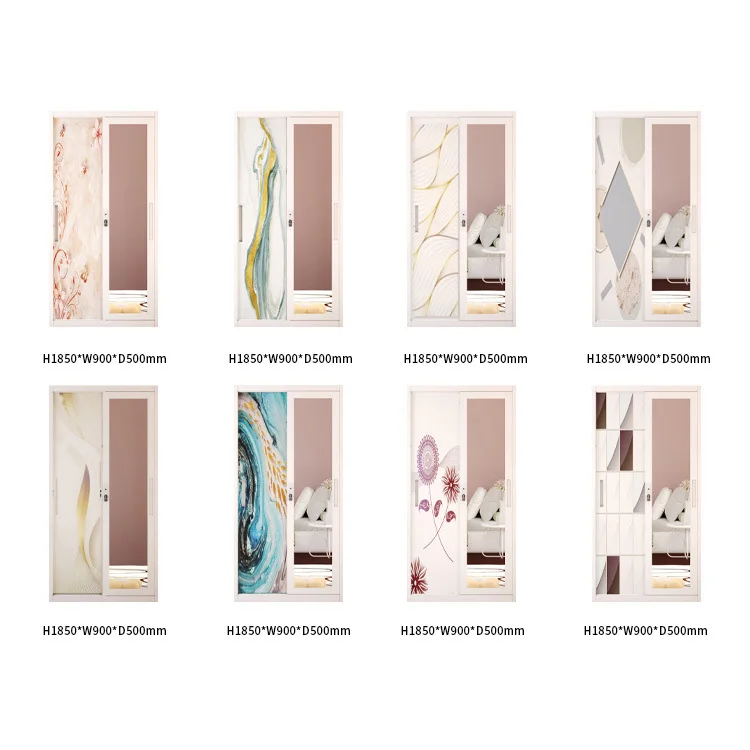 3 Door Mirror Drawer Steel Printed Wardrobe Armoire with Custom Pattern Sliding Door