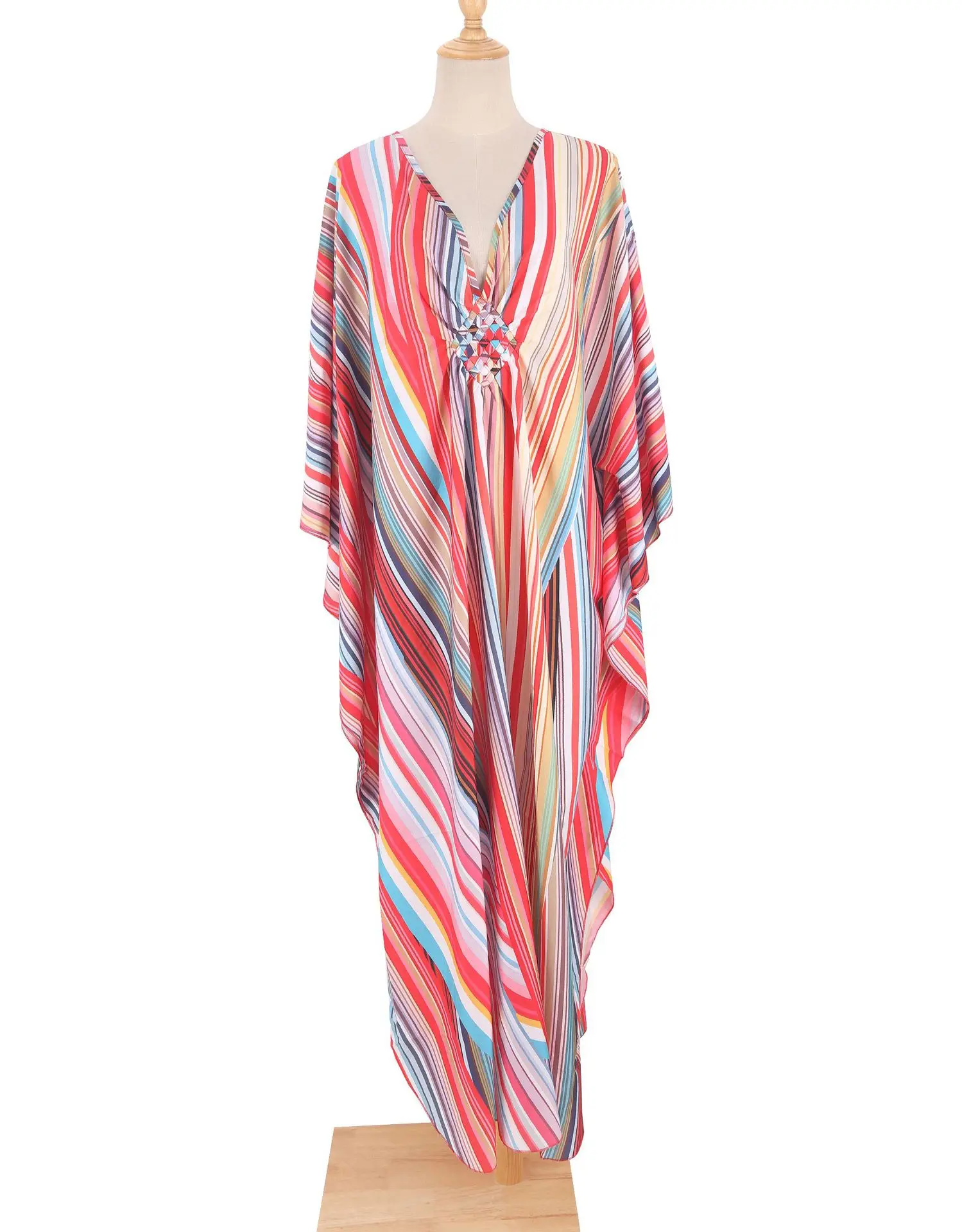 Luxury Women’s Beach Kaftan Cover Up – Colorful Print Maxi Dress with Bat Sleeves