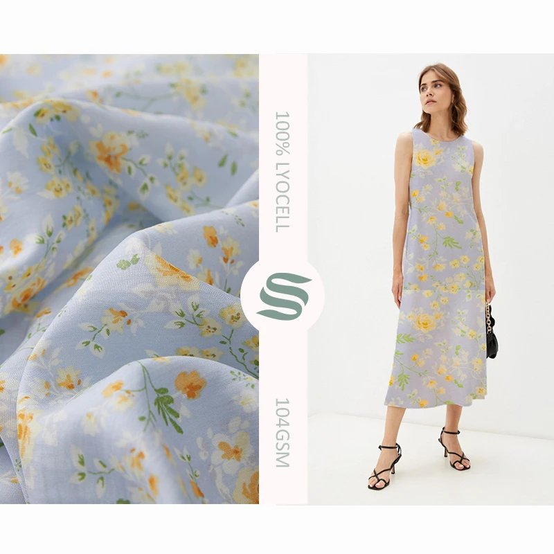 Фабричная цена 100%, ткань lyocell, цветочный узор, пасторальный стиль для платья