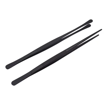 2 pcs 12-inch food safe and high quality black color fine tweezers tongs extra-Long stainless steel 304 food tweezers tongs