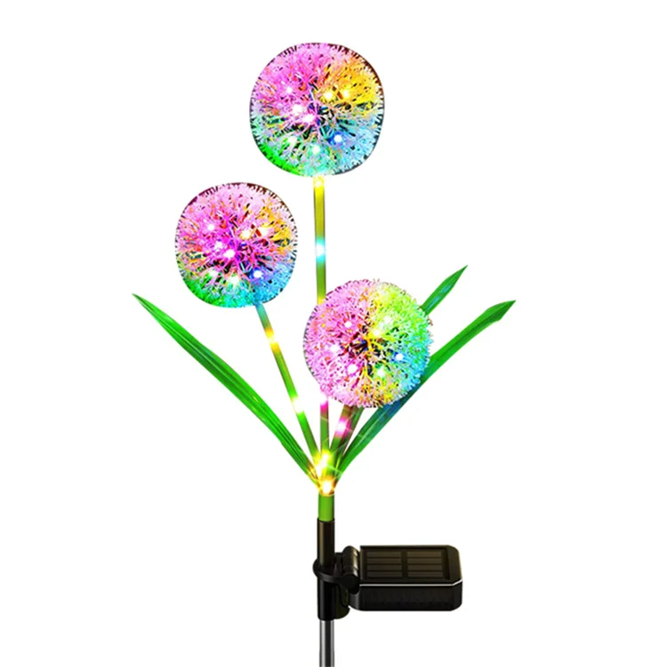 Beautiful Waterproof Outdoor Colorful LED Solar Powered Dandelion Pendant Lawn Flower Stake for Garden Decor
