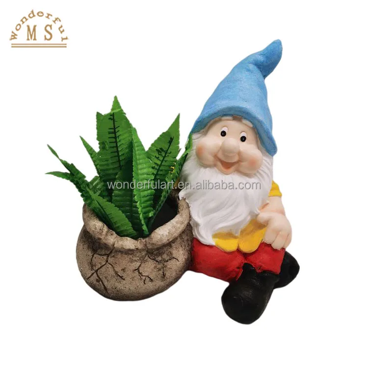 Cute Resin Dwarf Figurine Flower Pot  Gift Elf Statue with Rattern Planter Garden Decoration Sculpture  to fresh your House