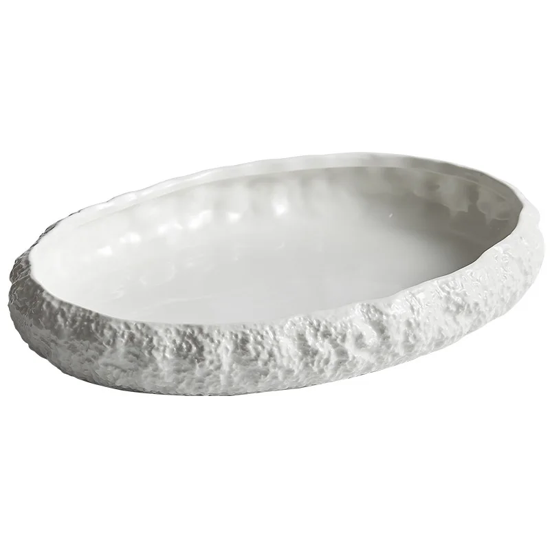 Large Deep Steamed Oval Fish Plate Household Ceramic Luxury Hotel Club Lobster Seafood Plates