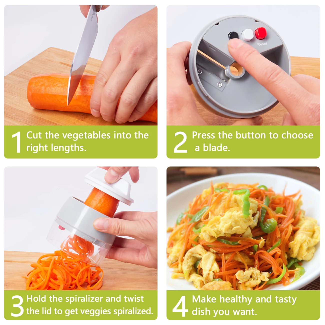 LHS Spiralizer Vegetable Slicer, 2-in-1 Handheld Vegetable Spiralizer  Zucchini Spaghetti Maker, Spiral Slicer Cutter for Veggie Pasta