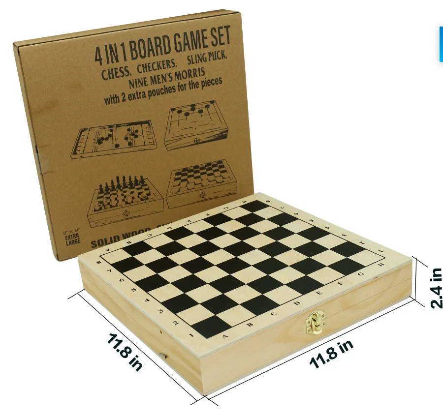 Large Set Game 4 in 1 Board Game Set - Extra Large Sling Puck Game Wooden Chess Board ...