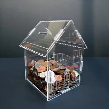 House Shaped Clear Acrylic Coin Box Donation Box Detachable Piggy Bank Money Box Easy Assembly