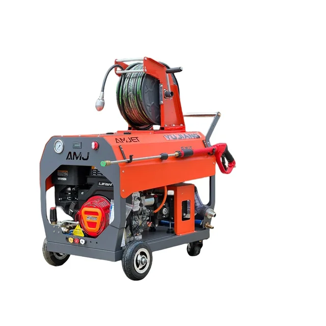 AMJ Hand Pushed Sewer Cleaning Machine 200bar-40LPM Gasoline Sewer Injection Machine Pressure Sewer Cleaning Machine