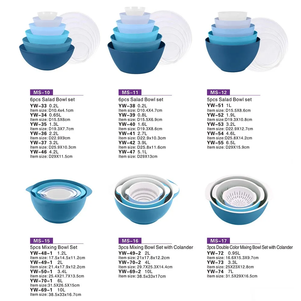 10pcs Take Away Small and Large Plastic Stackable Thailand  Food Salad Bowl with Lid for Salad Serving and Mixing Set