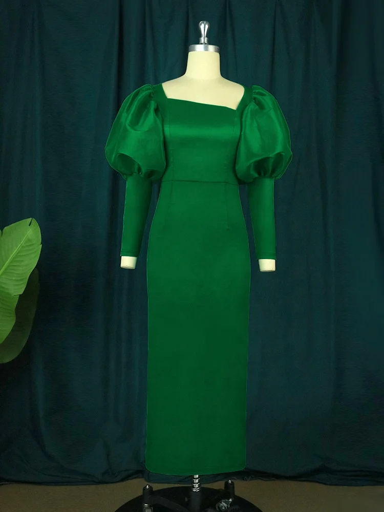Shop Our Elegant Green Formal Dresses with Puff Sleeves