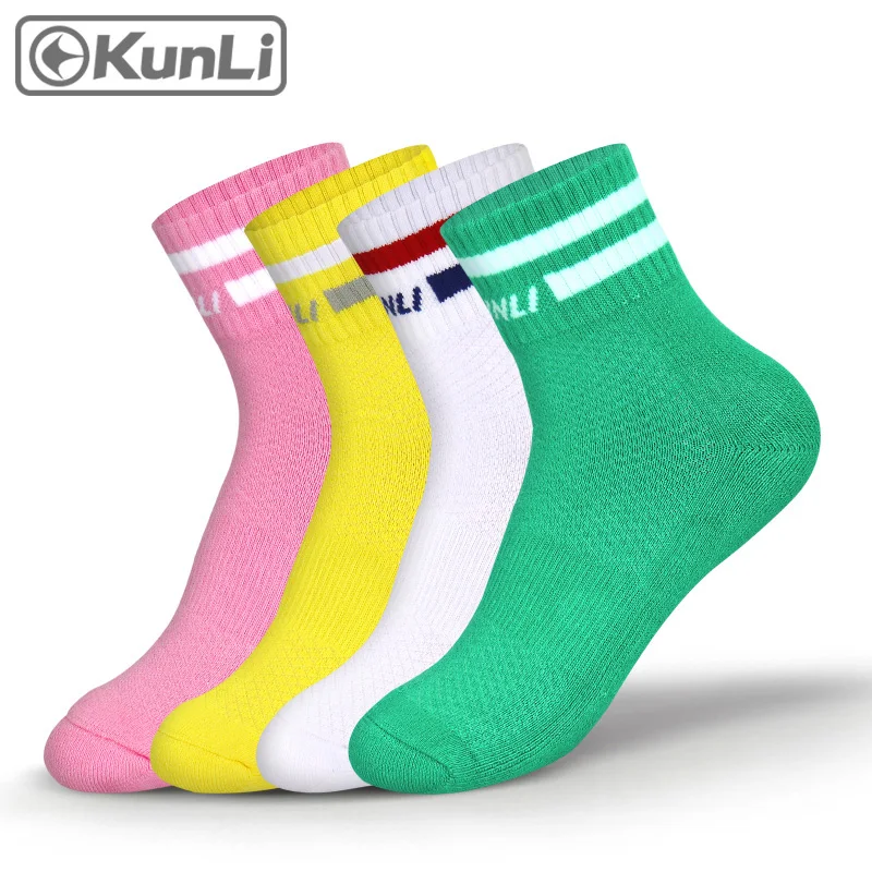 Kunli Sport Socks Women Mid tube Cotton Breathable Cycling Riding Bicycle Bike Running Badminton tennis Basketball Socks