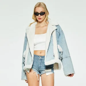Custom Fashion Denim Velvet Short Thick Coat Women's Warm Coat Women's Denim Jacket