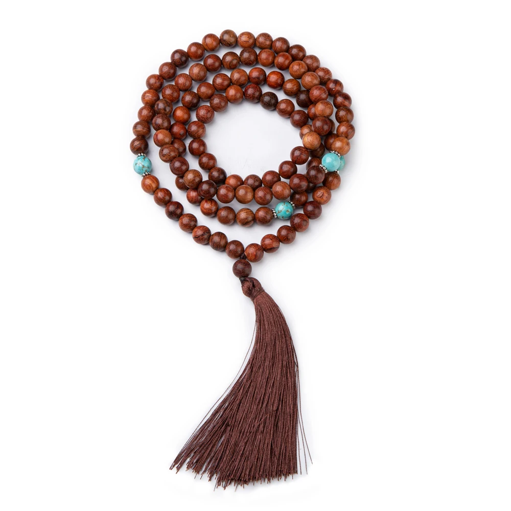 wooden mala bead necklace