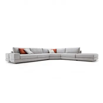 Italian stainless steel upholstered modern leather sofa latest L-shape leather sofa set living room sectional sofa