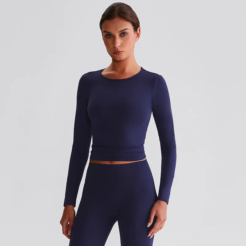 New Long Sleeve Crochet T-shirt Women Slim Fit Sports Top Gym