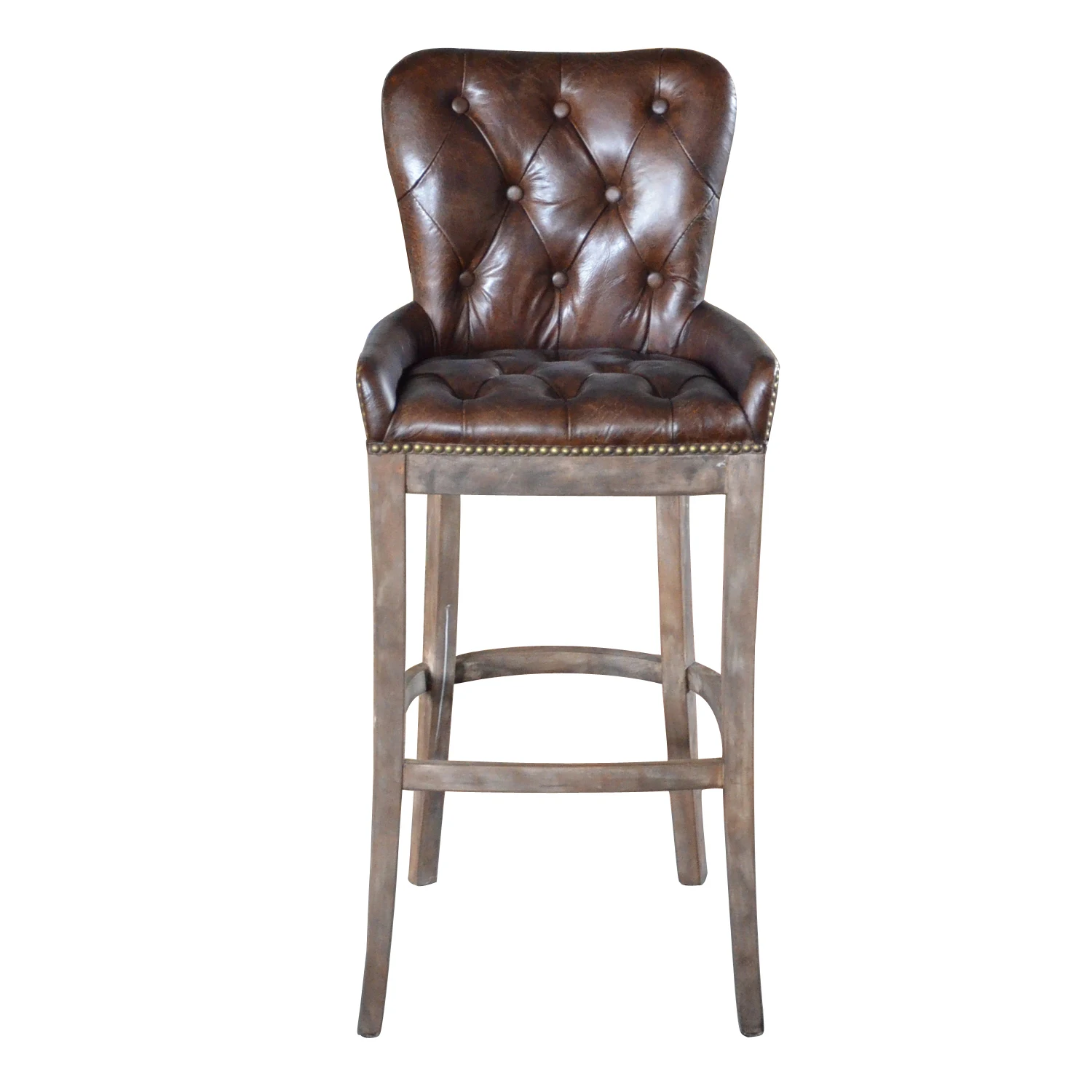 American Vintage Oak Wood Pub Bar Stool Chair Rustic Genuine Leather/pu