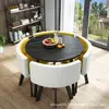 Yellow and white leather 4 chairs with round table