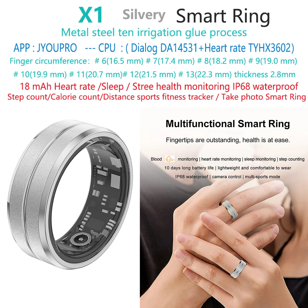 Smart Ring Gesundheits Tracker - Wasserdicht Schlaf Monitor, Keramik Fitness Ring Für Männer & Frauen
