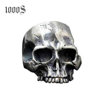 Fashion Halloween 925 Sterling Silver Adjustable Antique Skull Head Ring Jewelry For Men