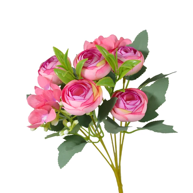 Artificial Flower Silk Camellia Rose Bouquet With Leaf For Wedding Office Hotel Christmas Tables Decorations