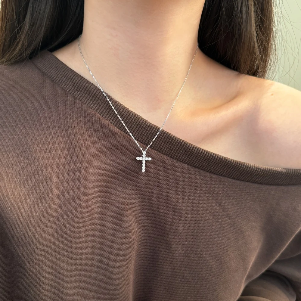 KAKODIY Classic Design Exquisite Fashion 925 Sterling Silver Chain Buckle Dazzling 5A Zirconia Cross Pendant Necklace for Women detail 6