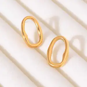 French Vintage Geometric Stainless Steel Stud Earrings Irregular Ellipse Minimalist Unisex Jewelry Hypoallergenic Luxury Party