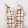 Khaki plaid shoelaces