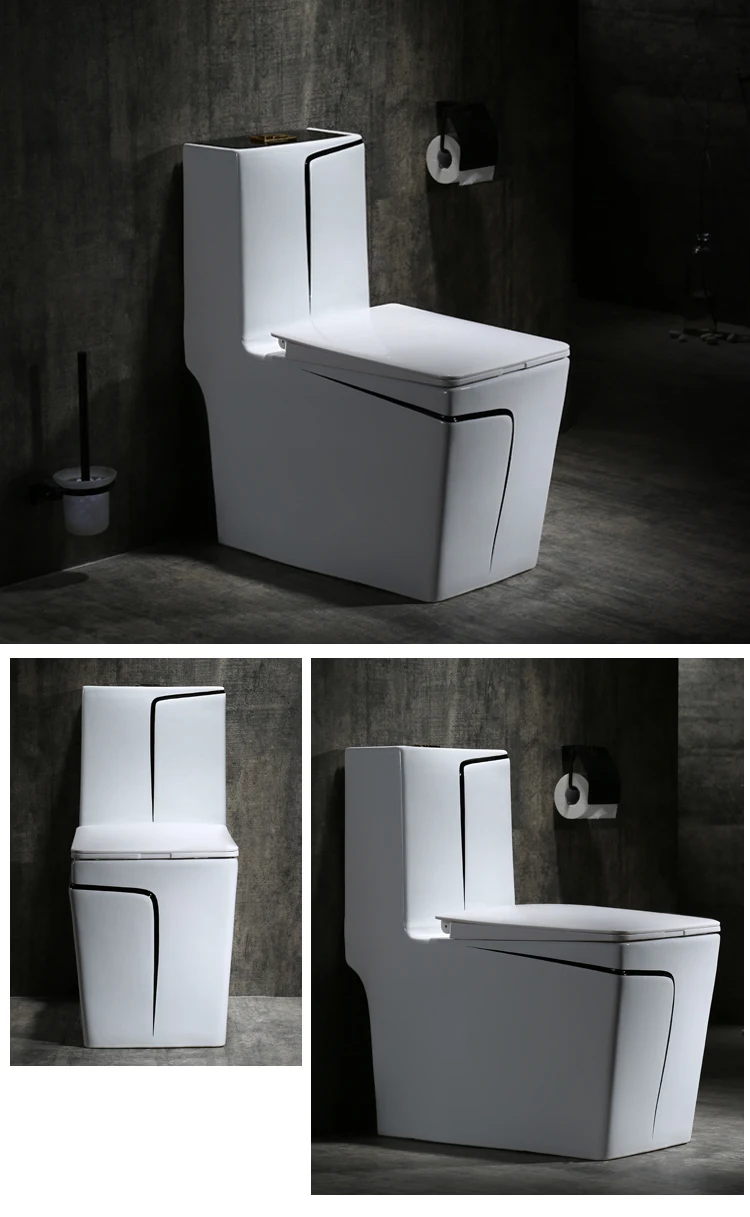 Luxury modern design white and gold line color square water closet bathroom wc one piece ceramic sanitary ware toilet bowl manufacture