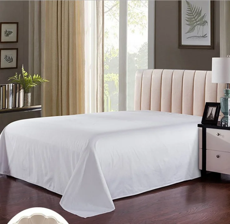 Pure Cotton Hotel Bed Linen 300tc Sateen White Bed Sheet Fabric