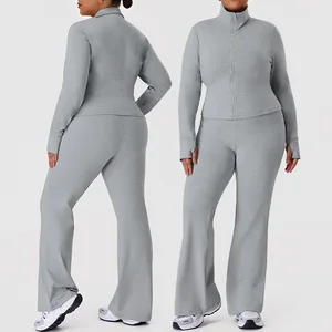 Roregal Autumn Plus Size Sports Suit Women'S Slim Fit Stand Collar Jacket High Elasticity Hip Lifting Flared Pants Fitness Sset